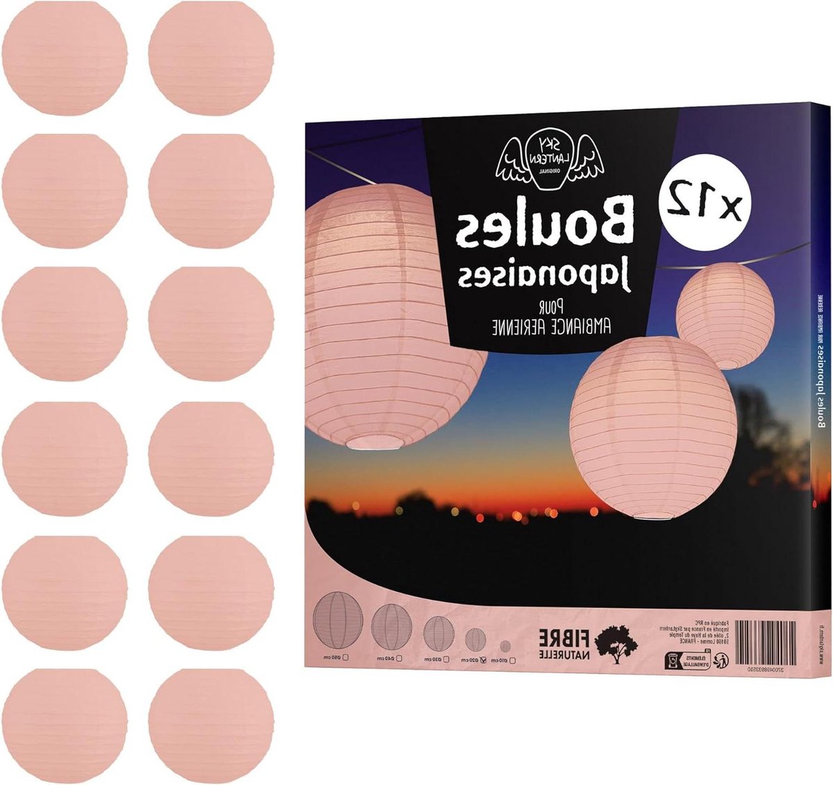 12 x papieren lantaarn 20 cm perzik – hanglamp papieren bal 20 cm (12 inch) type Japanse l