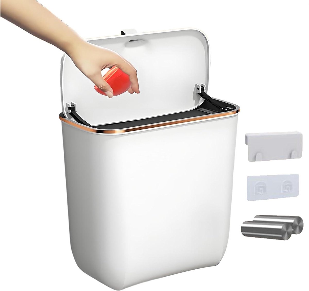 Wand Prullenbak - Kleine Afvalemmer - Ruimte Besparen - Met Deksel - 7 Liter - Wit