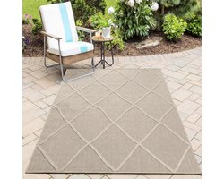 HomebyHome Flat Woven Sisal Look Rug 3D Check Design Patio Balcony Garden Kitchen Camping 8 mm Pile Height for Indoor and Outdoor Use Weatherproof Rectangular Beige 2 Colour Beige 2 Size 140x200 cm
