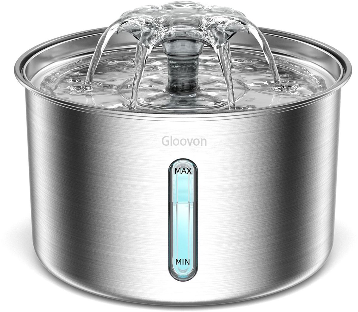 Gloovon® Drinkfontein Kat en Hond - RVS 304 - 3.2L - Ultra Stil <20dB - Waterpeilvenster - Zilver - Incl. Stekker & Filter