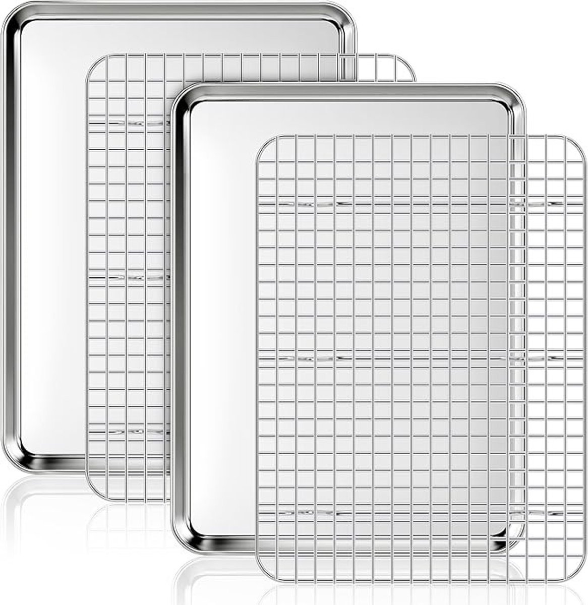 Roestvrijstalen Bakplaat met Koelrooster Set - 2 Bakplaten + 2 Roosters