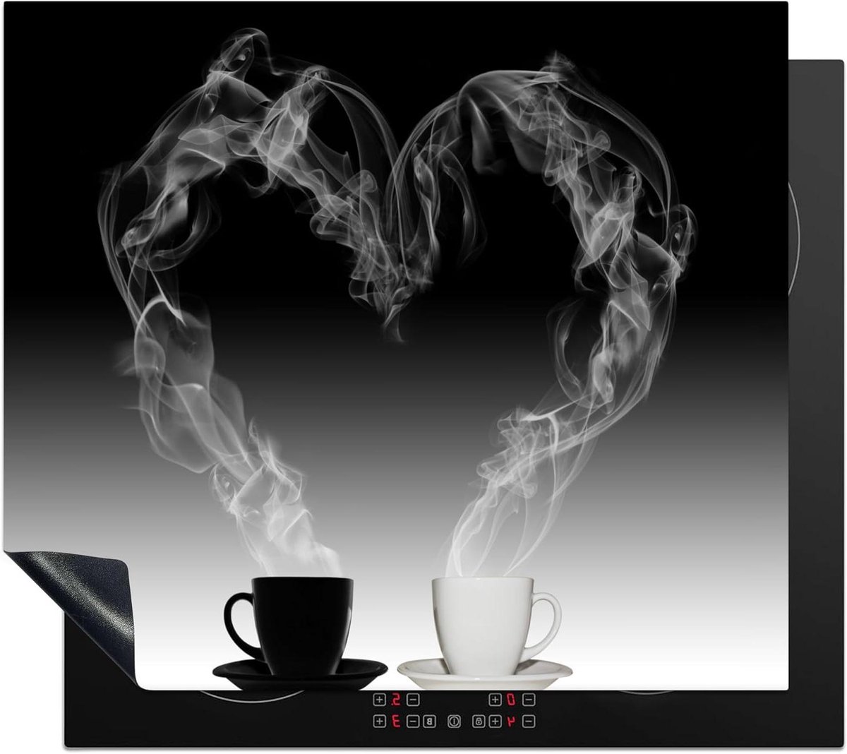 Inductie Beschermer - Kookplaat Afdekplaat - Keuken Decoratie - Unieke Foto Print - 57x51 cm - Koffie Zwart Wit