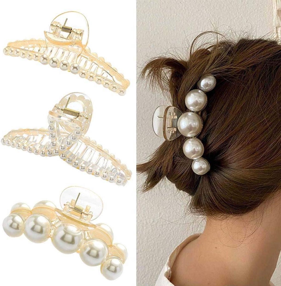 Haarklemmen Set - Banaanclips - Dagelijks Gebruik - Voor Dik Haar - 3 Stuks - Champagne