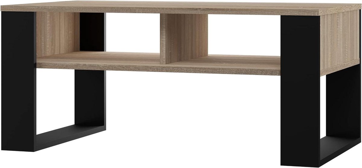 CDF Salontafel Modern 2P | Kleur: Sonoma eiken - zwart | Moderne bank voor een woonkamer, kamer, kantoor | vorm: vierkant, rechthoek | plank voor kleinigheden, kranten, tijdschriften of boeken