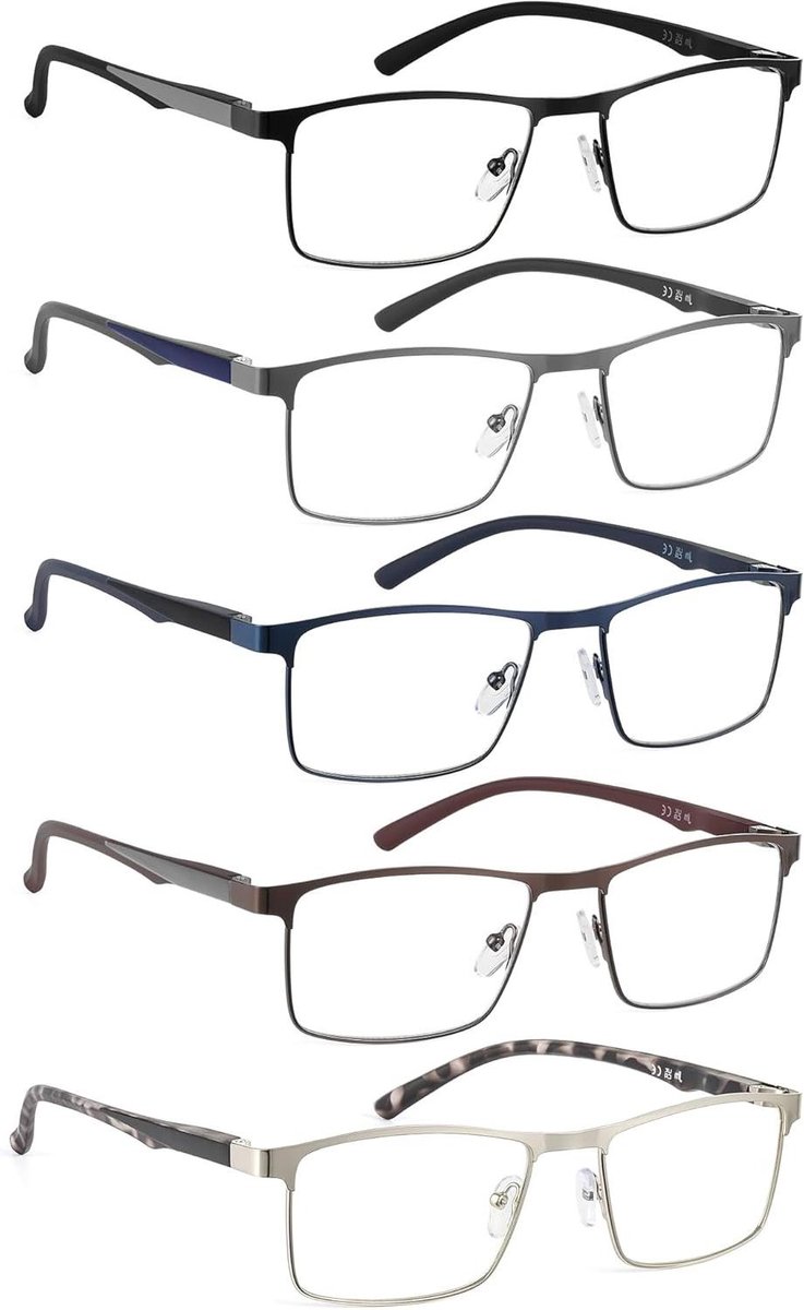 Leesbrillen Heren - Gezichtsbrillen Set - Comfortabel Lezen - Blauw Licht Filter - 5 Stuks - Grijs