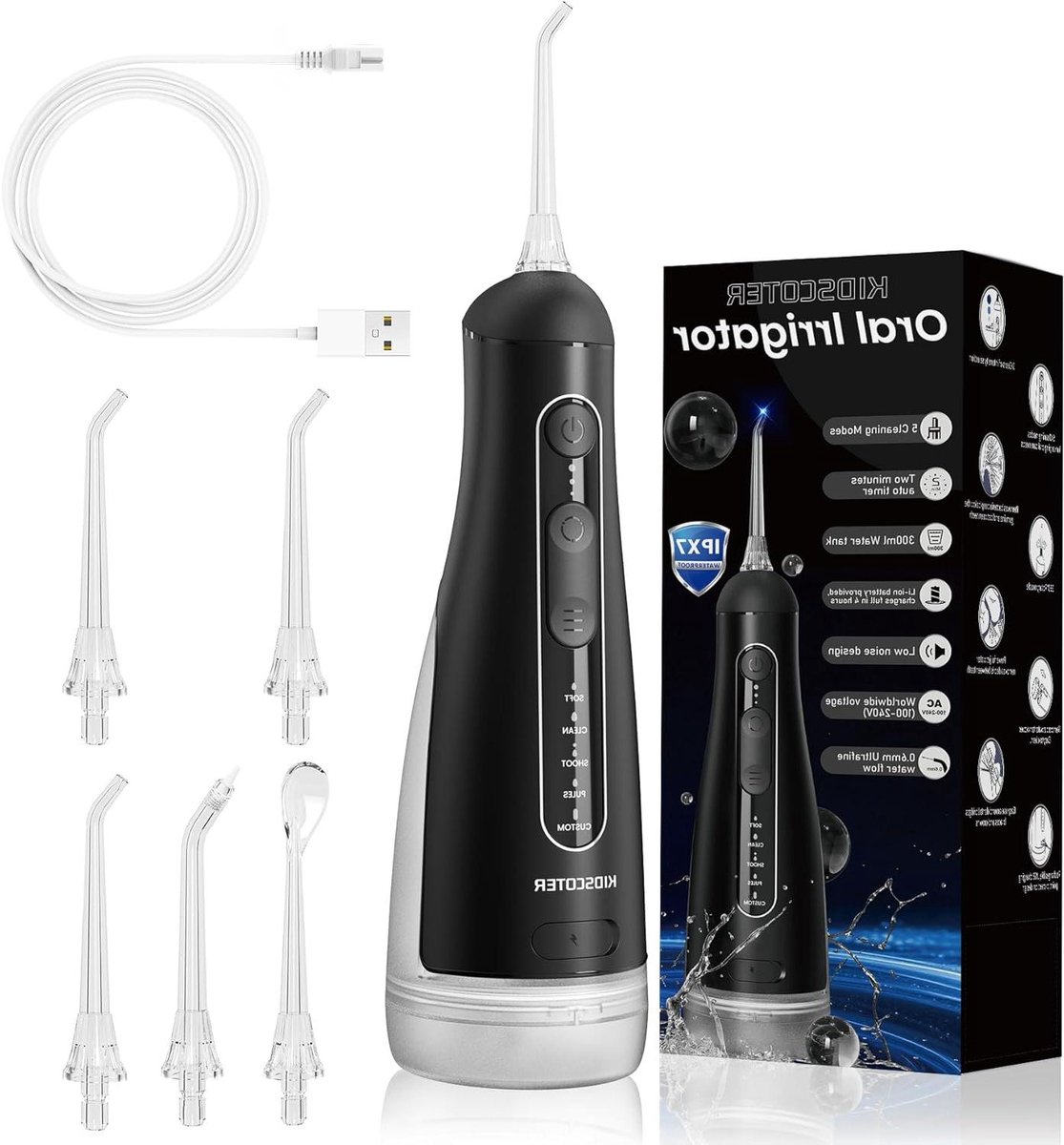 Waterflosser Draadloos - Monddouche Elektrisch - Tanden Reinigen - 5 Reinigingsmodi - 300ml Reservoir - Zwart