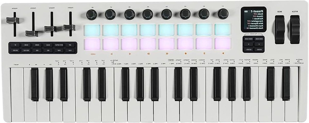 Midi Keyboard Controller - Muziek Productie - Muziek Maken - 37 Aanslaggevoelige Toetsen - 45.8 x 18.1 cm - Wit