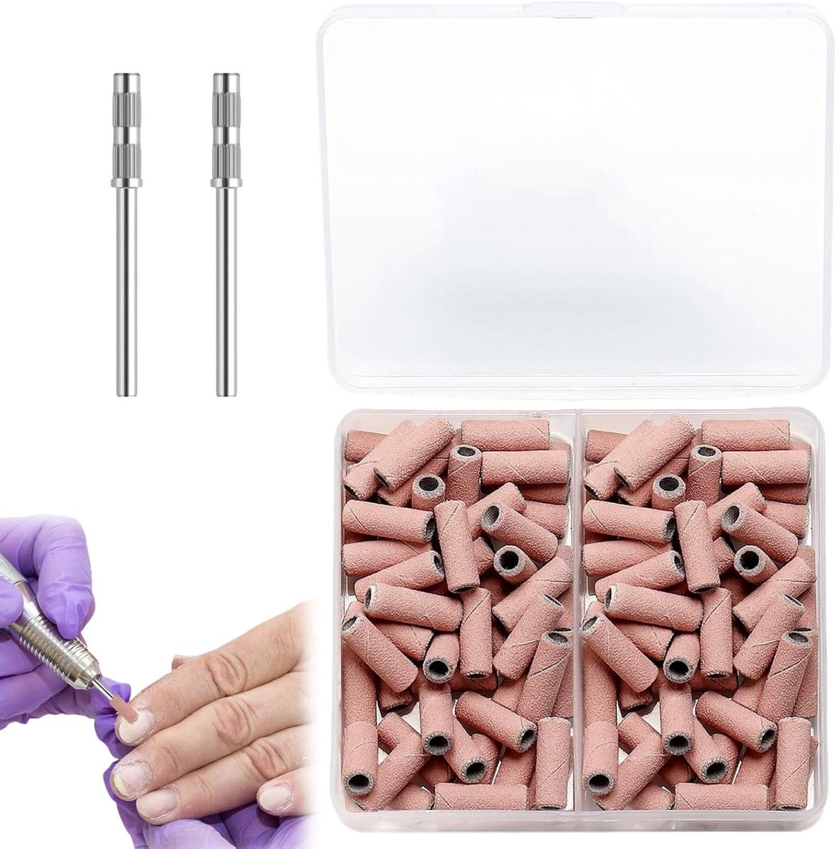 Schuurdoppen Nagelfrees - Schuurhulzen Polijstdoornen - Nagels Polijsten Vormgeven - Fijne Ultieme Textuur - 100 Stuks - Roze