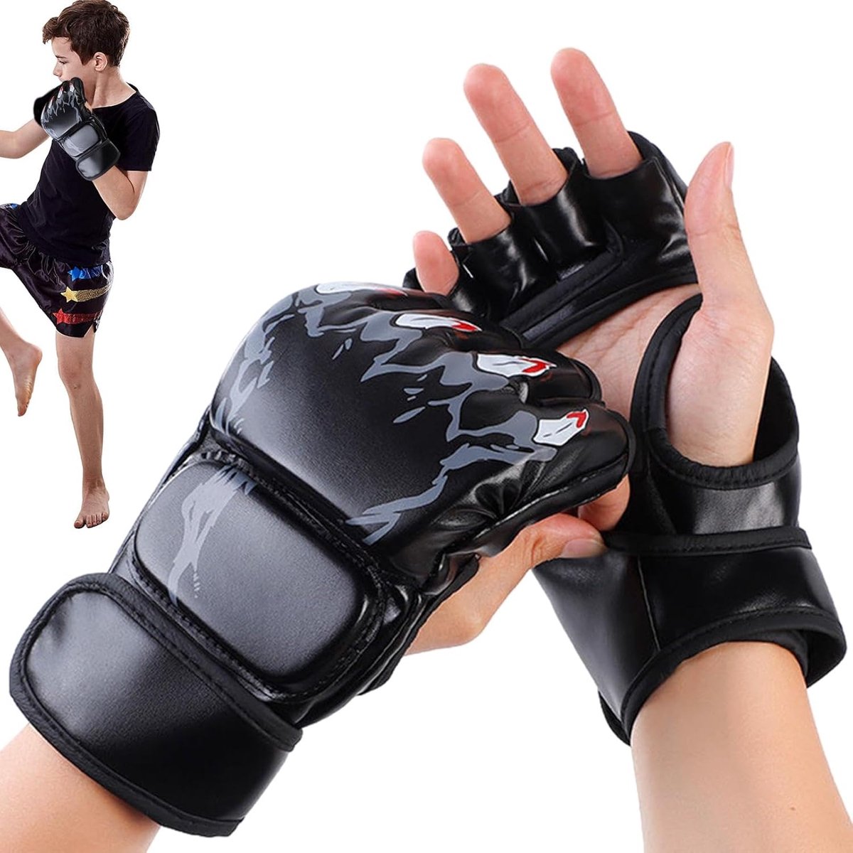 Bokshandschoenen - Sparring Mittens - Vechtsport Training - Versterkte Impact Bescherming - Verstelbaar - Zwart