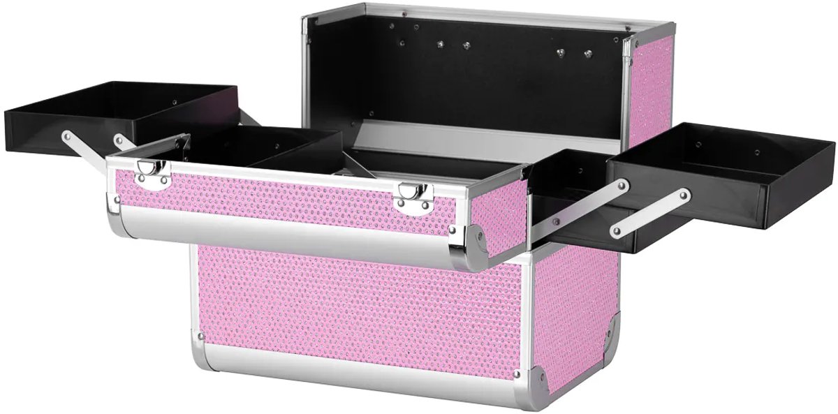 Make-Up Koffer - Uitklapbaar - Opbergbakken - Roze glitter