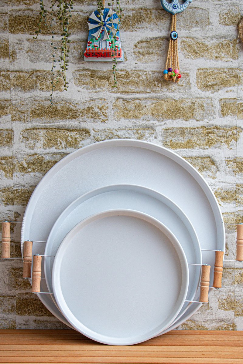 Asir - Dienbladenset (3 stuks) - Wit - 100% METAAL - 52 x 52 x 6 cm