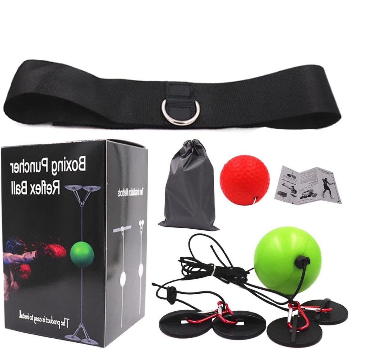 Boks Reflex Bal - Trainingsbal Hoofdband - Hand Oog Coördinatie - Verstelbare Pasvorm - 93 cm Breed - Zwart