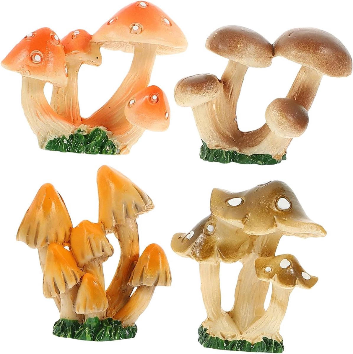 Paddenstoel Beeldjes - Tuindecoratie Set - Tuin Decoreren - Hars Materiaal - 4 Sets - Gekleurd