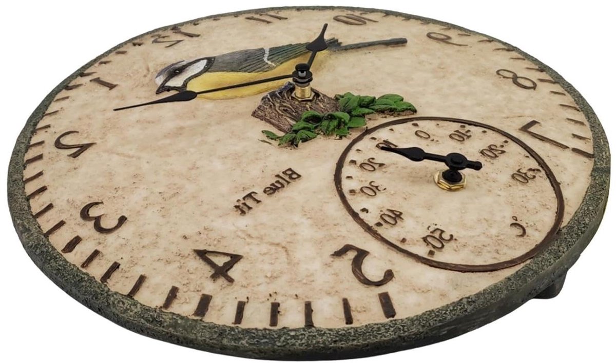 Wandklok Thermometer - Buitenklok Tuin - Decoratie Buiten - Antieke Vogelafwerking - 305 cm - Uniek