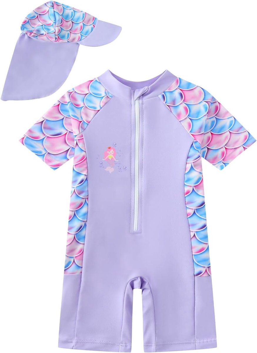 Zomerse Baby Meisjes Badpak met Lange Mouwen en Zonnehoed - UV Bescherming, Zwemkleding en Comfortabele Pasvorm