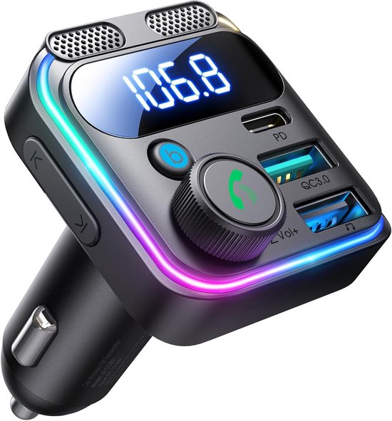 Sander Shop 48W Bluetooth 5.4-adapter Auto,【30W PD & Bass Hi-Fi Stereo】 FM-zender Auto Bluetooth, Dual-Microfoon & Handsfree FM-zender voor iPhone 17/Samsung S25