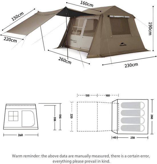 Naturehike Village 6.0 automatic tent - 4 persoons - 4 seizoenen - blackout tent - waterdicht - automatische opzet - inclusief luifel van Naturehike — afbeelding 5