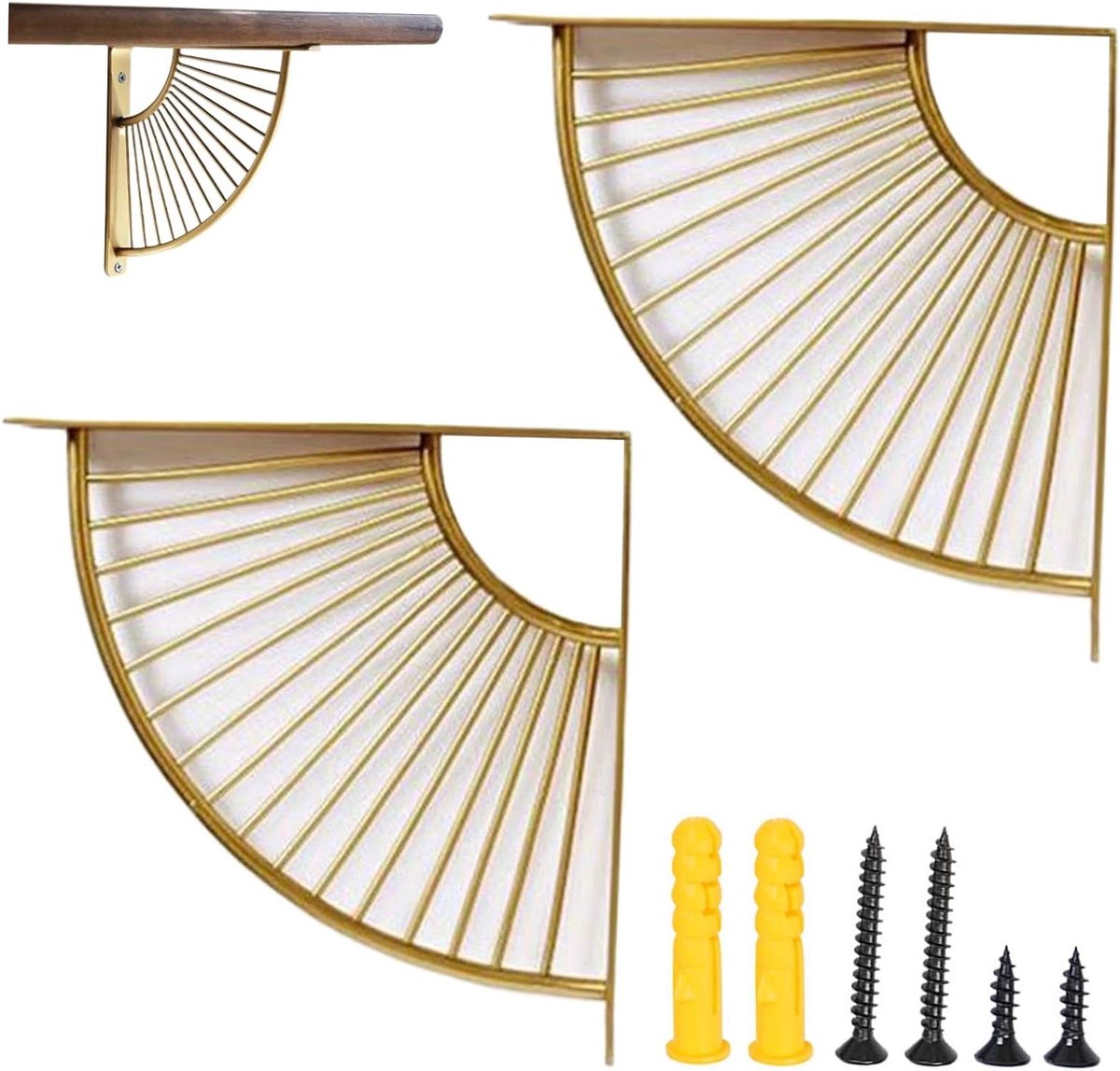 Gouden Plankenbeugels - Wandsteunen Decoratief - Planken Ophangen - Uniek Ventilatorontwerp - 20 x 17 cm - Goud