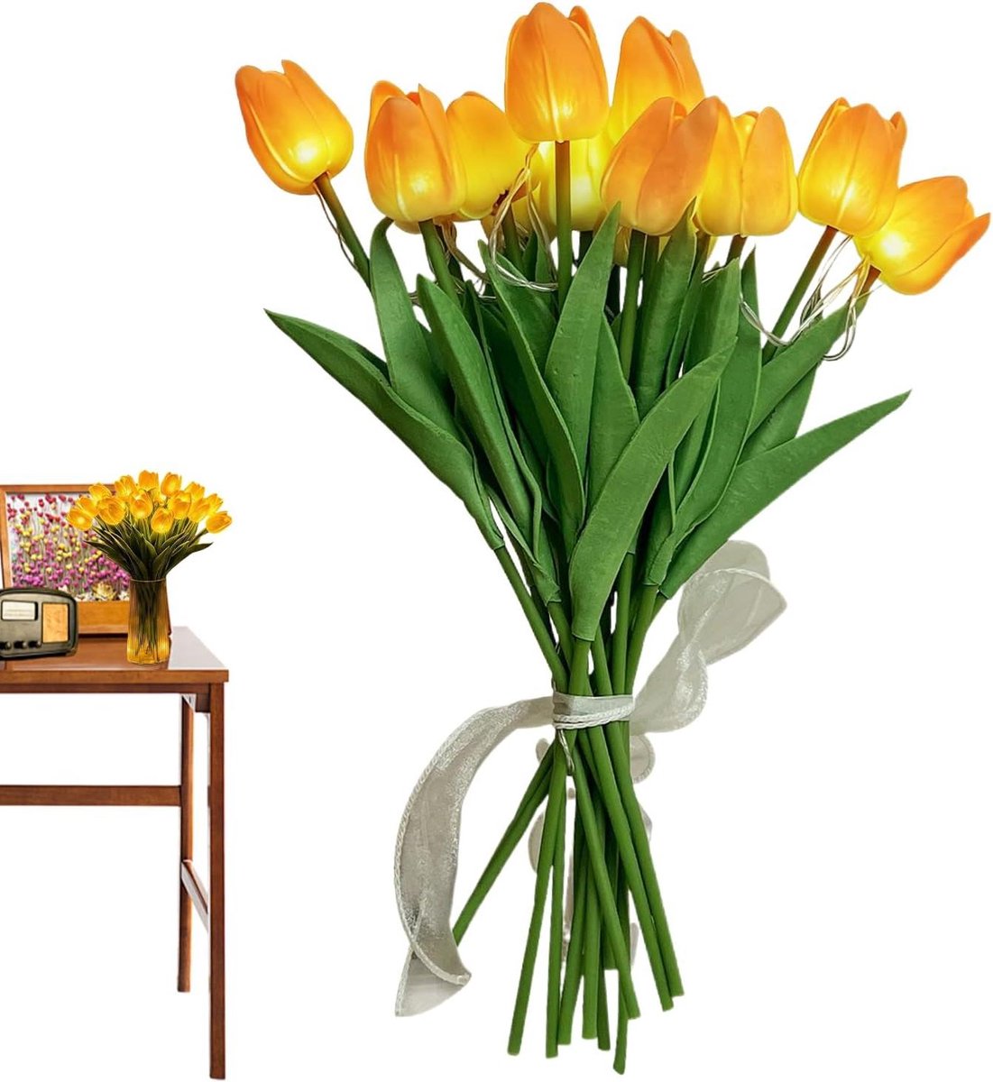 Bloemenlamp Decoratief - Sfeerverlichting Plantlamp - Woonkamer Decoratie - Realistische Bloemverlichting - 20 x 15 x 20 cm - Geel