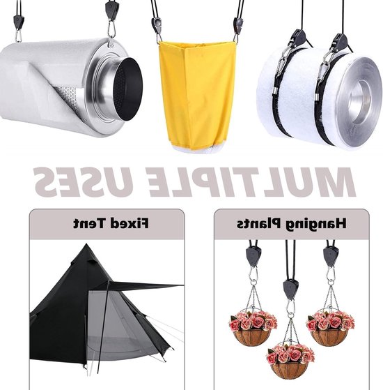 Reflective Tent Guy Ropes - 4pcs - 4mm Ratchet Ropes met Rope Tensioner - 4m Heavy Duty Verstelbare Reflectieve Tent Touw voor Camping - Hiking - Awning - Zwart — afbeelding 2