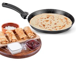 Crêpière Aluminium - Pannenkoekenpan Koekenpan - Pannenkoeken Bakken - Antiaanbaklaag Steenlook - 27 cm - Zwart