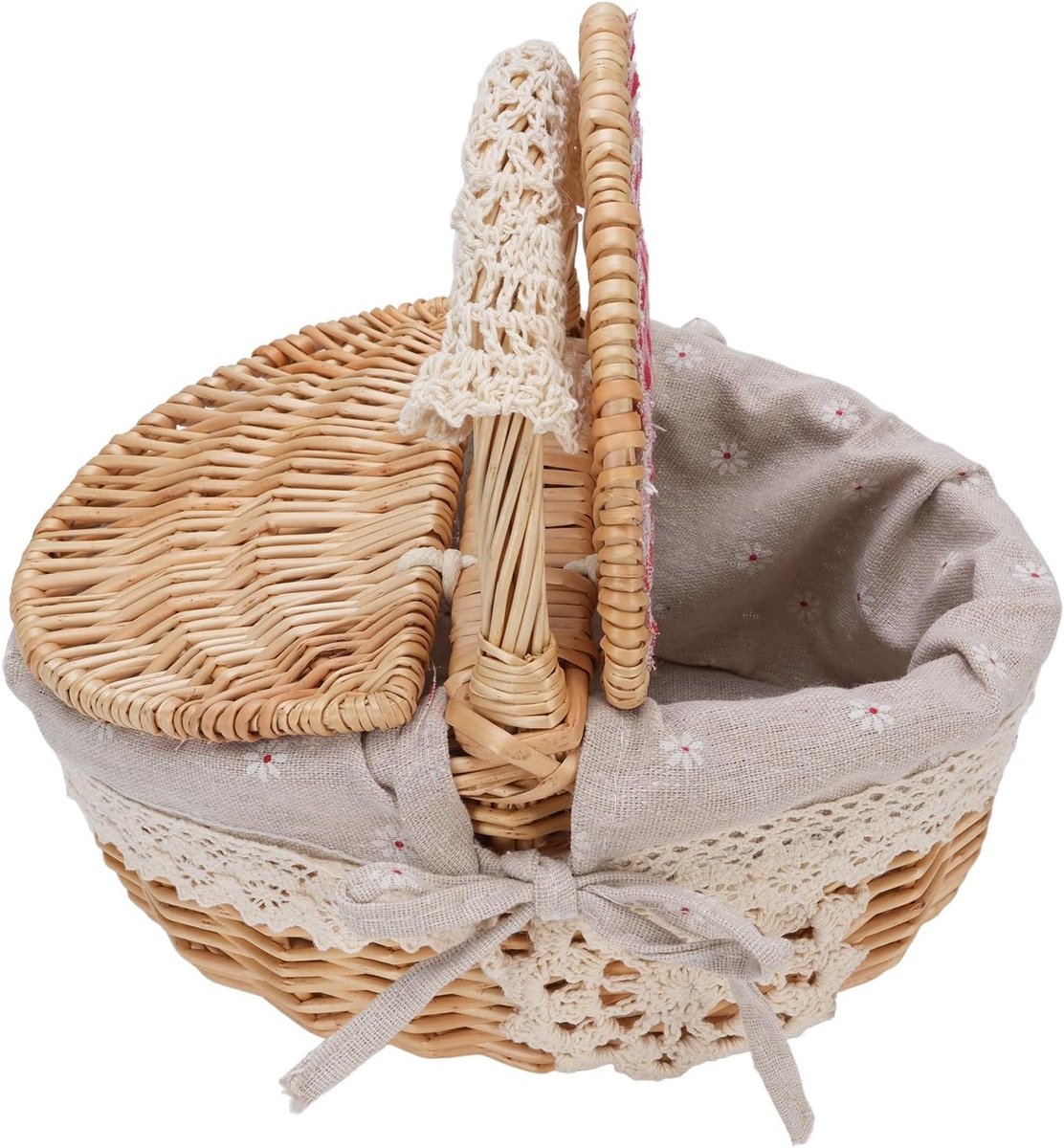 Picknickmand - Deksel met Dubbele Opening - Picknick Mandje - Boodschappenmand - Fruitmand - Winkelmand - Rieten Mand - Madeliefje - 25,5 x 18 x 25 cm - van Imperatoris