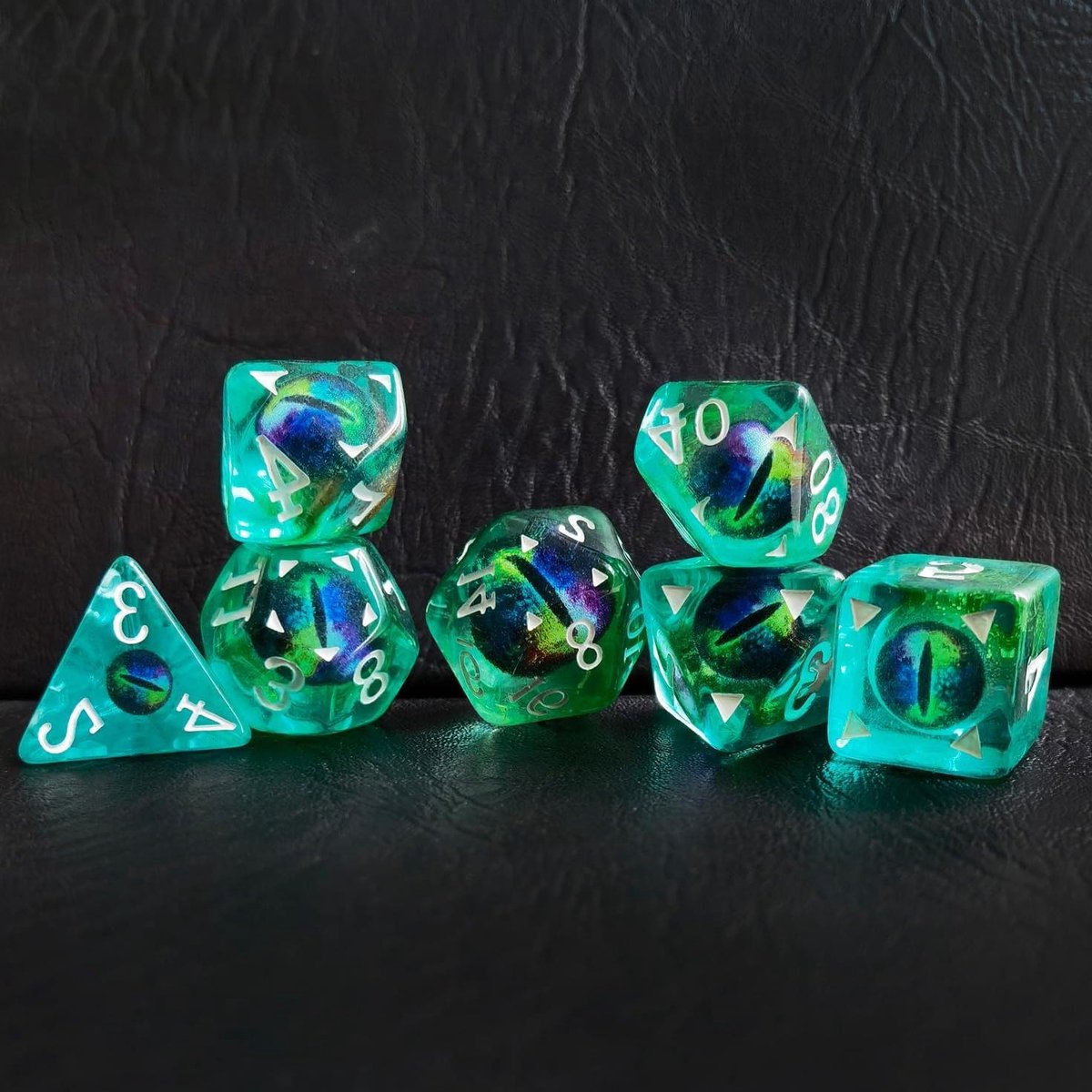 RPG Dobbelstenen Set - Veelvlakse Dobbelstenen - Tabletop Gaming - Drakenoog Design - 16 mm - Exotische Eye Set