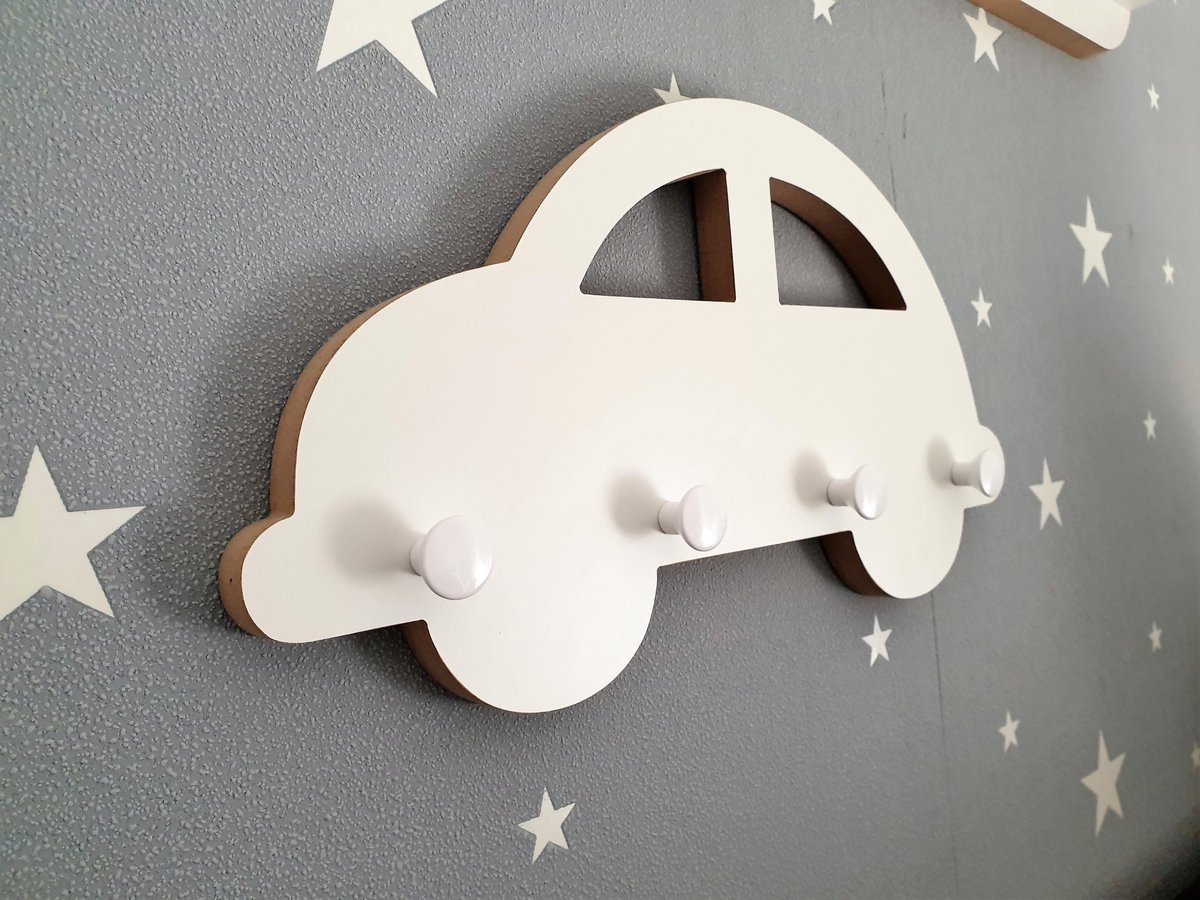 Moliland Autohanger - Scandinavische Stijl - Wit MDF - Vier Haken