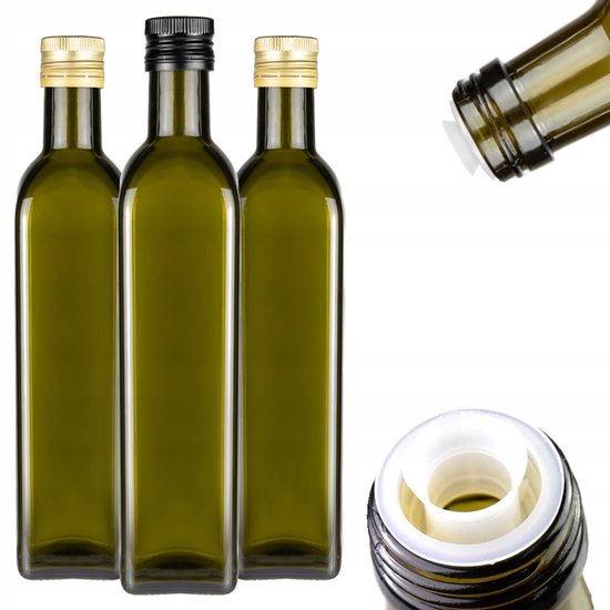 Bimberek Marasca - Fles voor Olie - 500ml - Olijfgroen - Dikke Glazen Flacon van Bimberek Marasca — afbeelding 4