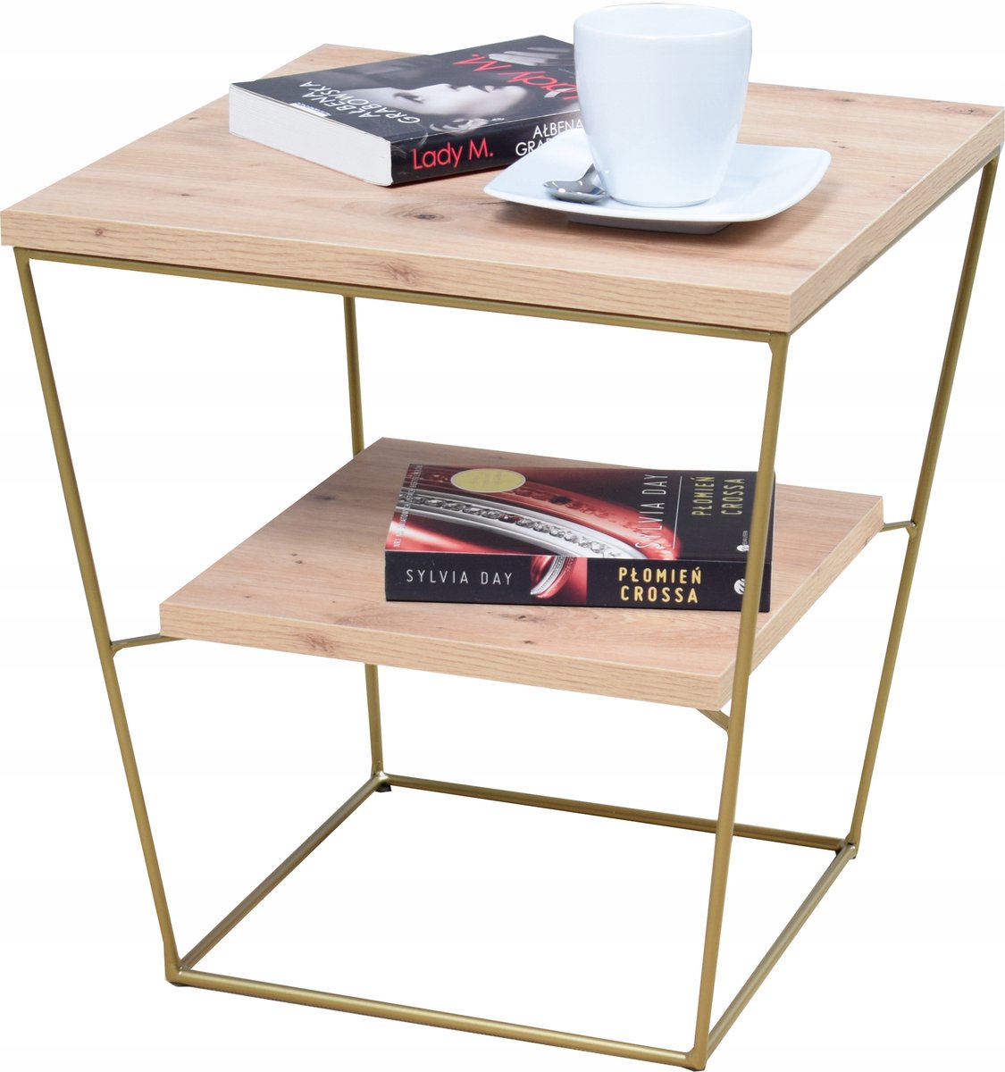 FutuStal Serie - Stalen Draden Tafel - Złoty Dąb Artisan - Kwadratisch - 43 cm