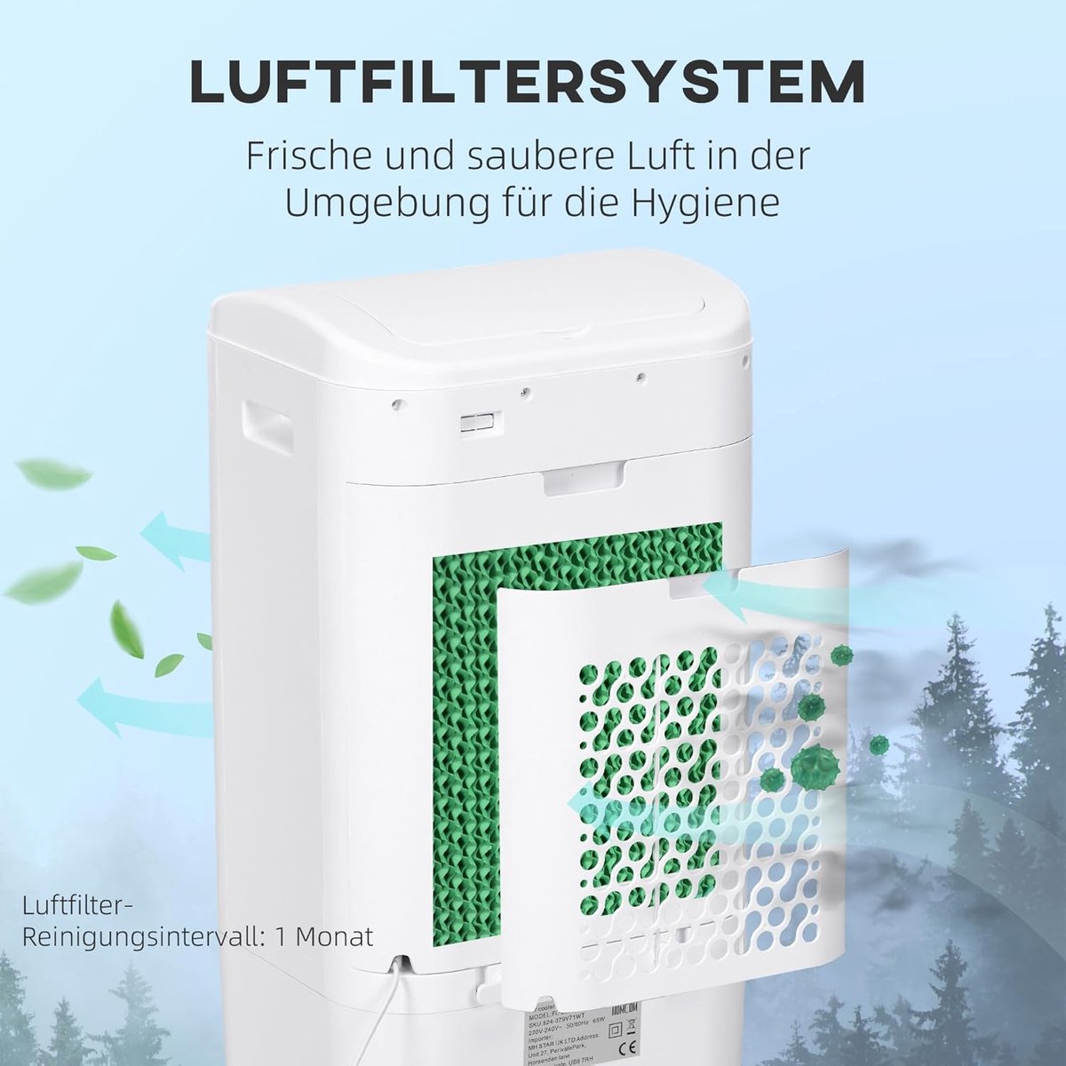Mobiele Airco - Luchtkoeler Bevochtiger - Ruimte Koelen - 3-in-1 Functie - 37 x 32 x 78 cm - Wit — afbeelding 7