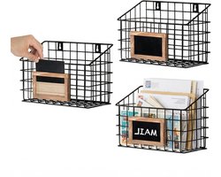 MyGift Set van 3 wandgemonteerde rustieke draadopbergmanden w/krijtbord etiketten