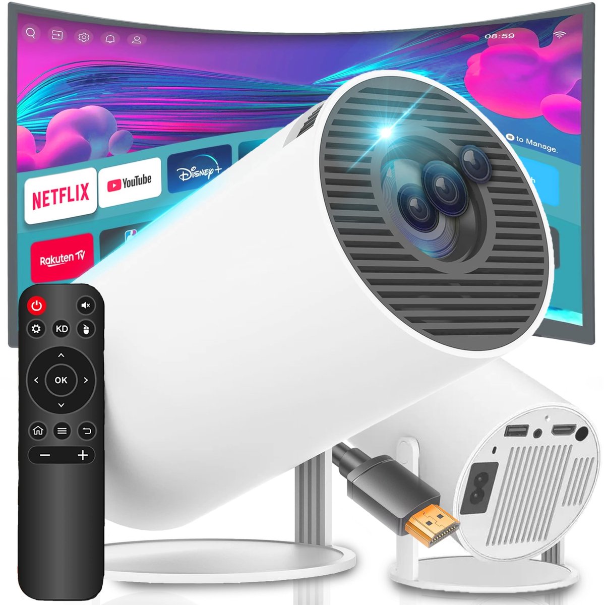 Retoo Mini Projector 4K - Draagbare Video Beamer met Auto WiFi en Bluetooth