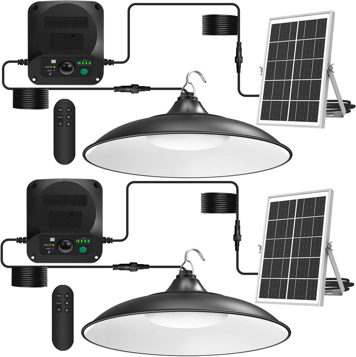 Zonne Hanglamp - Schuurlamp Buitenlamp - Verlichting Binnen Buiten - Bewegingssensor 4 Modi - 3200LM - Zwart