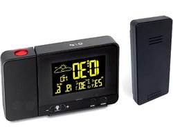 Ceiling Wall Projection Alarm Clock with Indoor/Outdoor Thermometer, Hygrometer, Weather Station, Dual Alarm, Colorful Backlight and USB Charger for Bedroom
