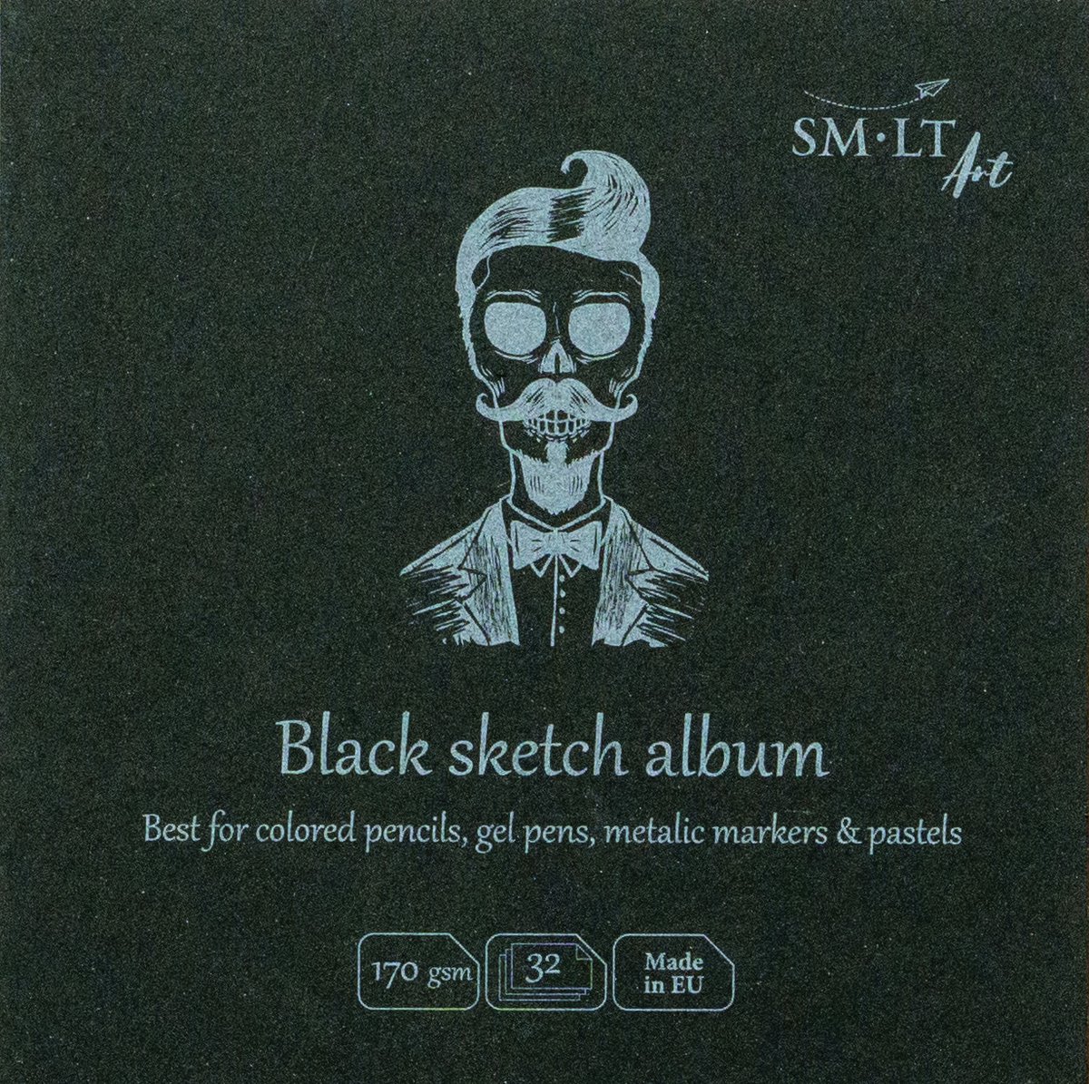 SMLT schetsboek zwart papier vierkant 14 cm 170gr 32 vellen FSC.