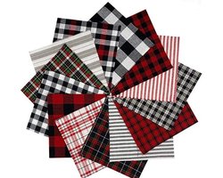 MoonyLI Christmas Cotton Fabric Bundels Patchwork Naaien Quilten Stof Plaid Check Stof DIY Scrapbook Craft Fabric Supplies 12,5 * 12,5 cm Kerstmis Patchwork Precut Bedrukte Stofresten 65 stuks
