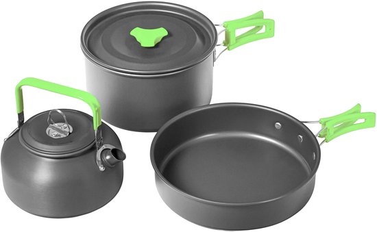 Campingpannenset, kampeerset, pan, waterkoker, bestek in een hoes 17in1 — afbeelding 4