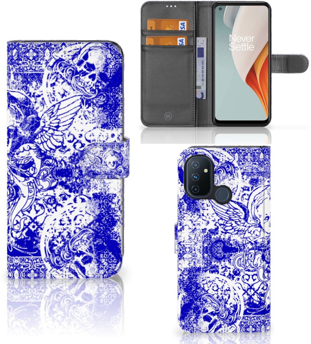 Telefoonhoesje met Naam OnePlus Nord N100 Angel Skull Blauw