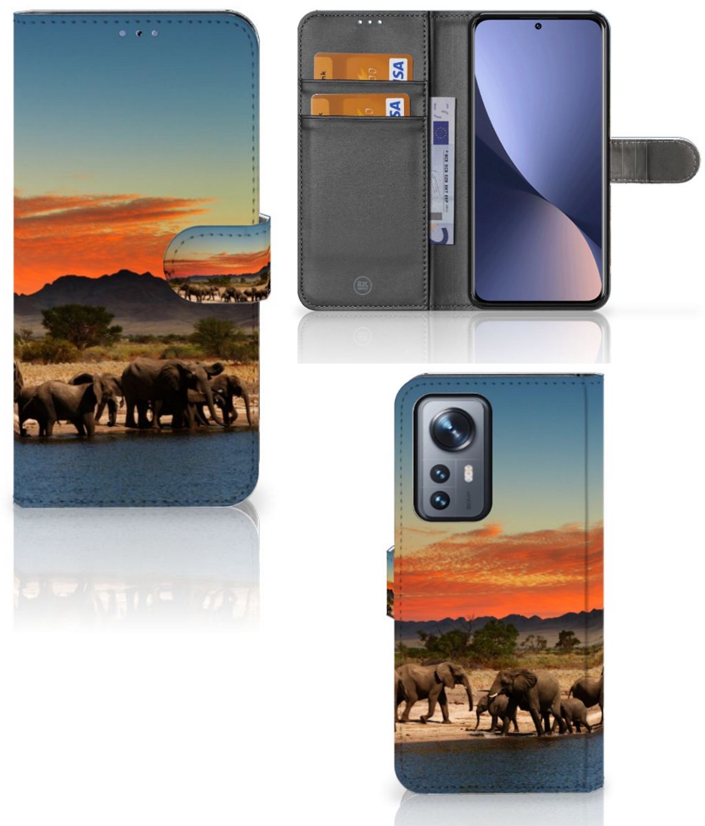 Xiaomi 12 Pro Telefoonhoesje met Pasjes Olifanten