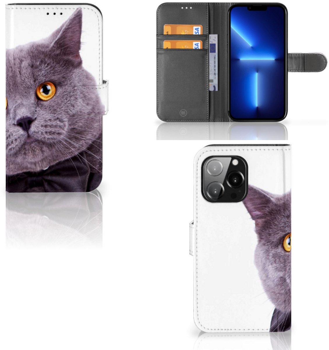 Boekhoesje voor iPhone 13 Pro Telefoonhoesje met Pasjes Kat