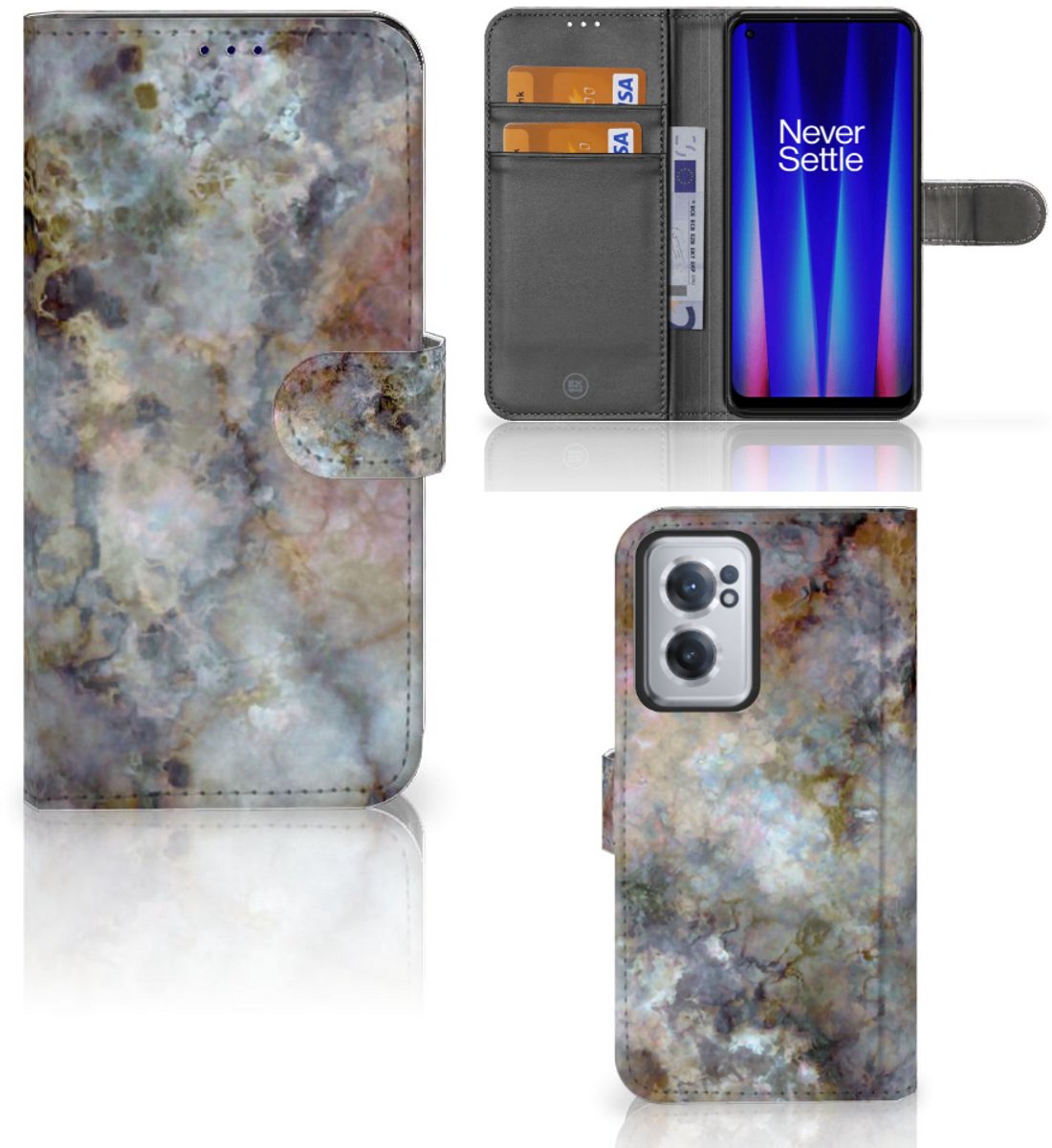 OnePlus Nord CE 2 Bookcase Marmer Grijs
