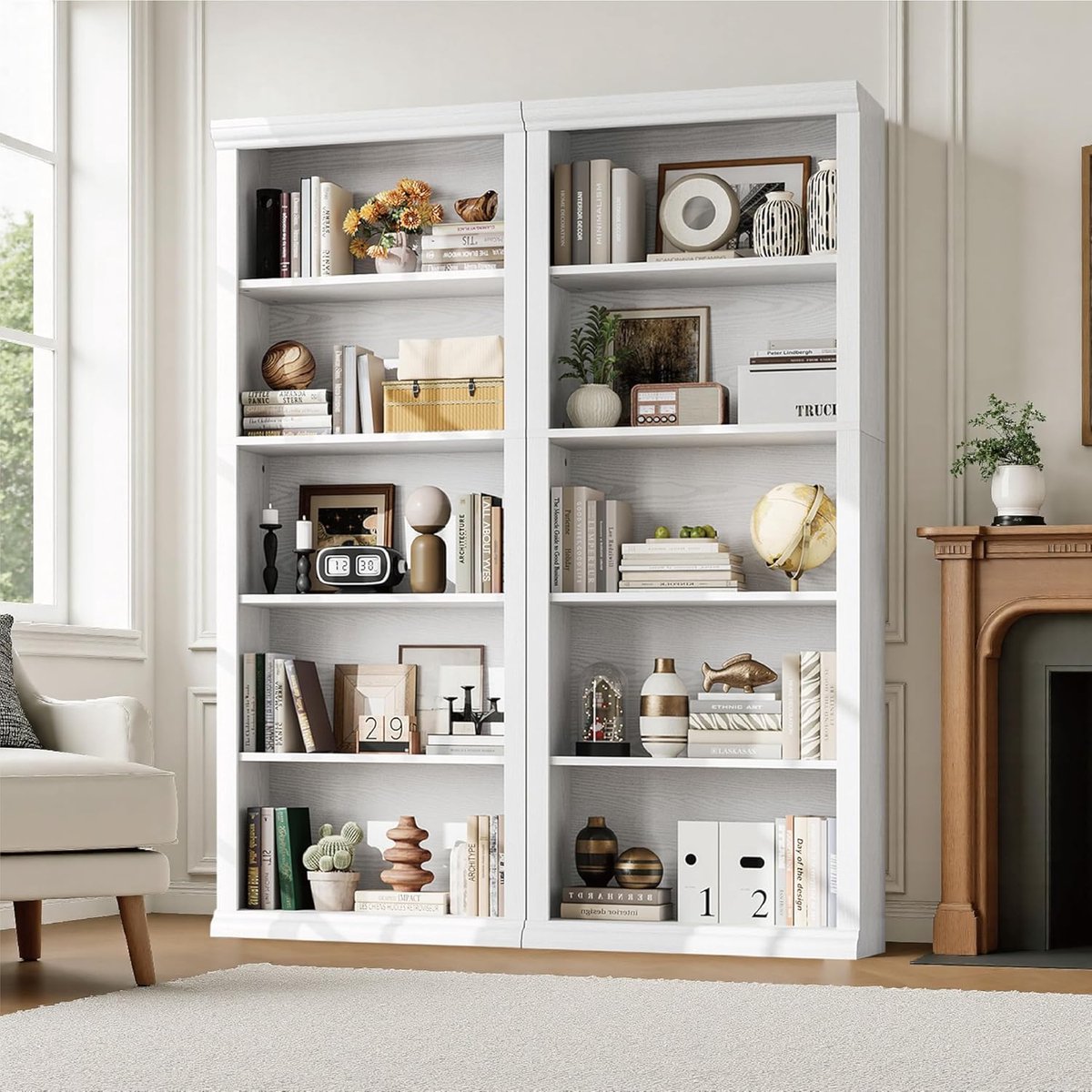 Moderne 5-Laags Open Boekenkast 60 x 29,7 x 153 cm – Ruimtebesparende Staande Design Opbergkast voor Woonkamer, Slaapkamer, Eetkamer en Kantoor – Wit