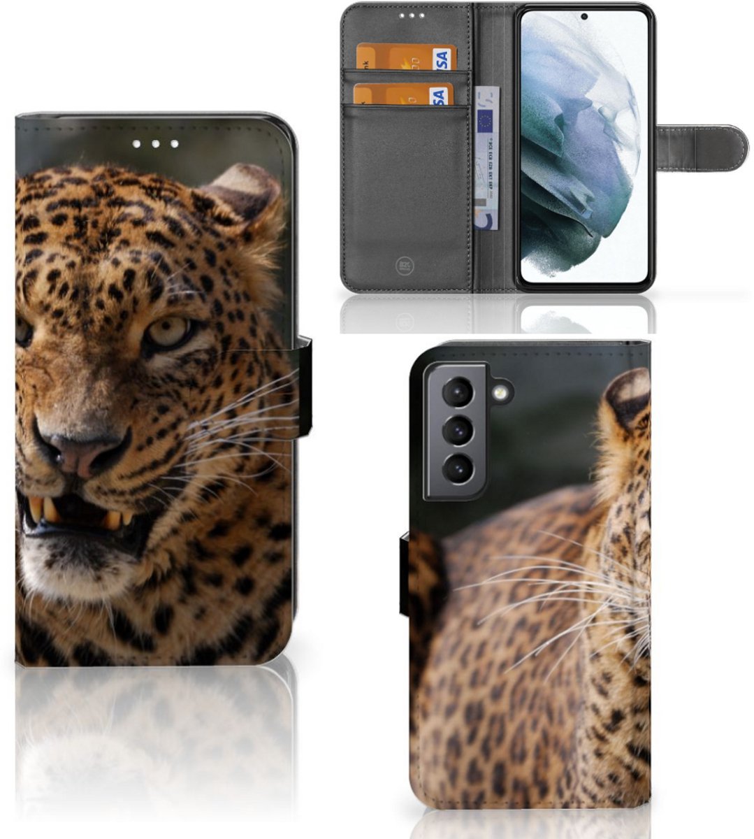 Samsung Galaxy S21 FE Telefoonhoesje met Pasjes Luipaard