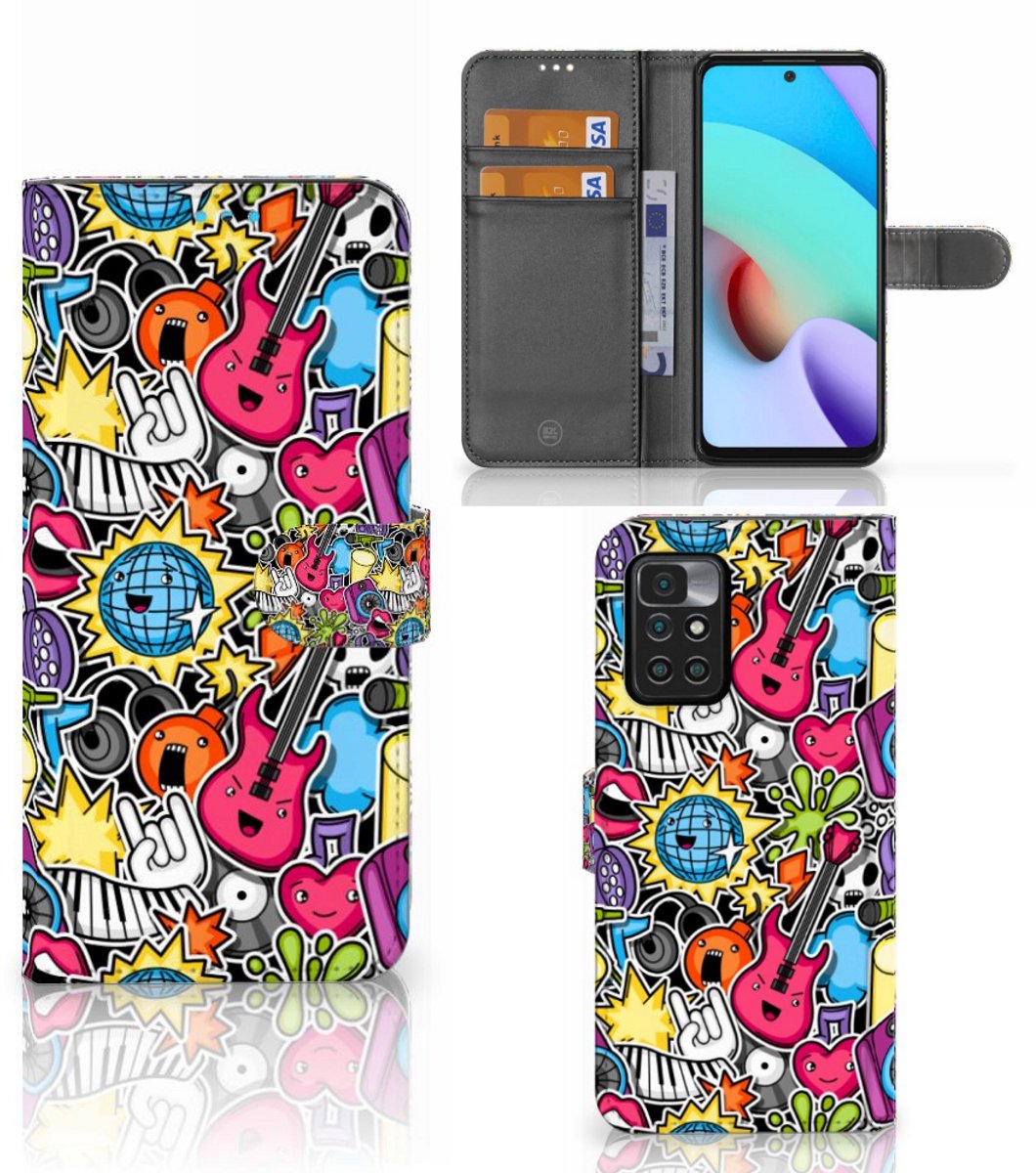 Xiaomi Redmi 10 Wallet Case met Pasjes Punk Rock