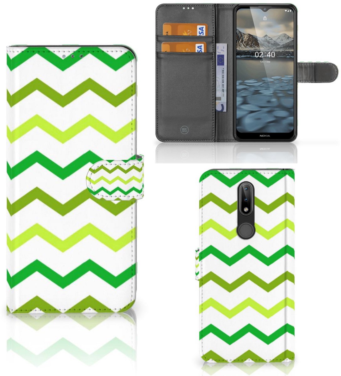 Nokia 2.4 Telefoon Hoesje Zigzag Groen