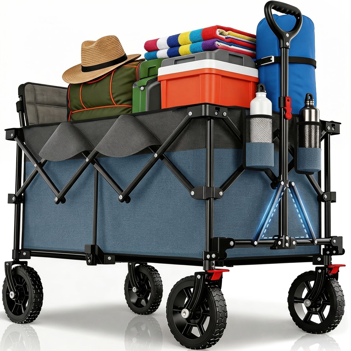 Bolderkar-Heavy-duty terreinkar-Opvouwbare bakwagen 200L/capaciteit 200kg-17x10cm -Wielen met remmen-duurzaam canvas-Blauw .