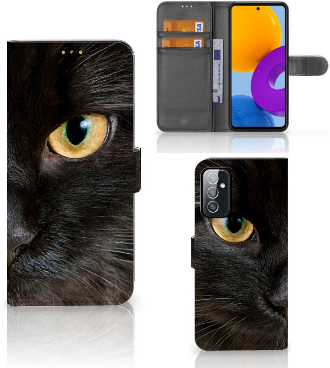 Samsung Galaxy M52 Telefoonhoesje met Pasjes Zwarte Kat