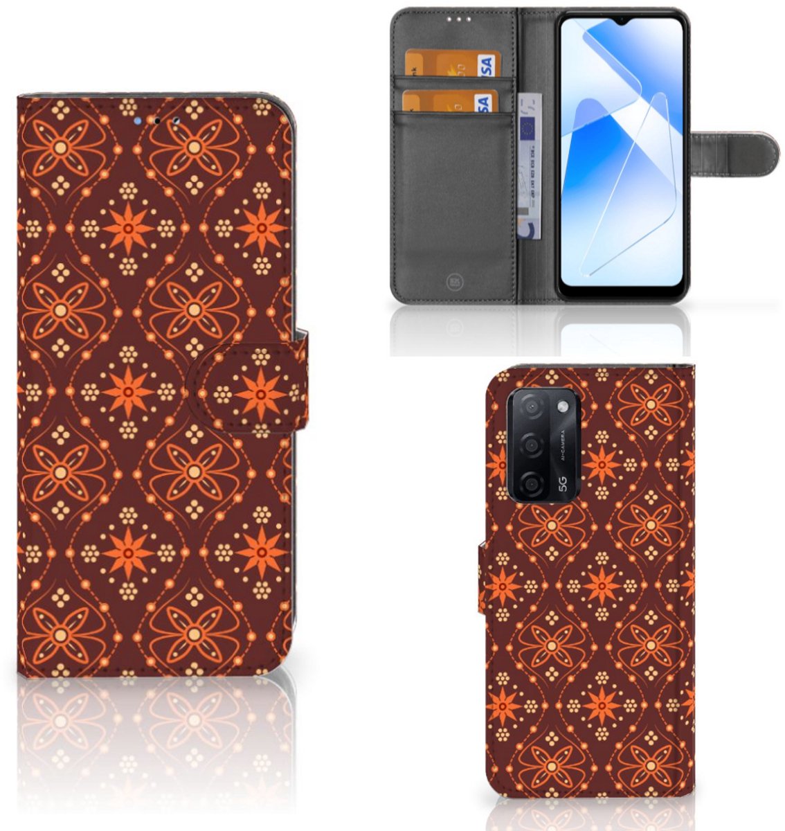 Book Case voor OPPO A16/A16s/A54s Telefoon Hoesje Batik Brown