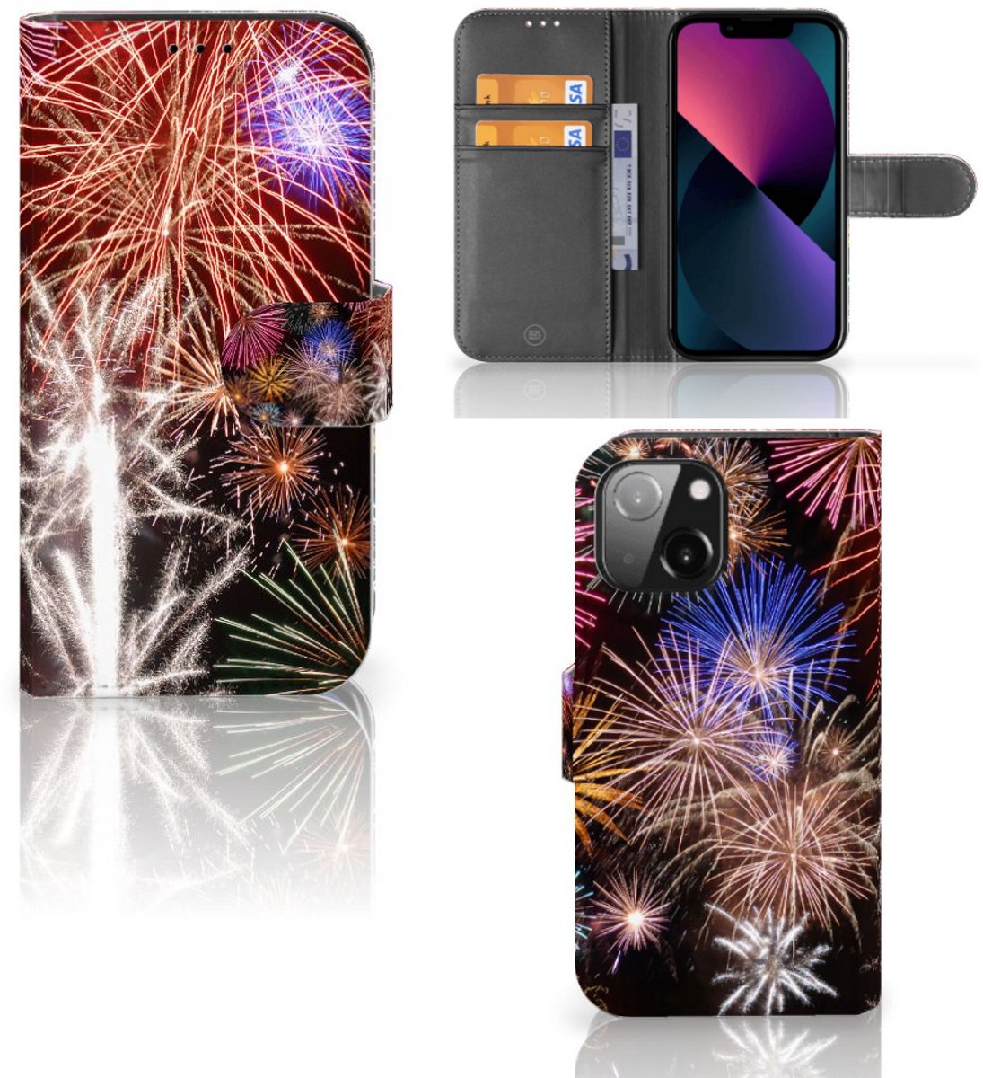 iPhone 13 Mini Wallet Case met Pasjes Vuurwerk